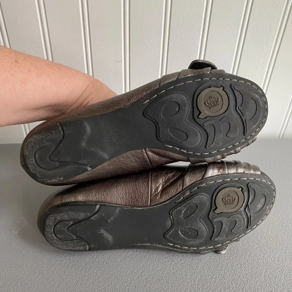Born Womens Molly Metallic Leather Ballet Flats Size 5 Bow Feminine Shoes Boho